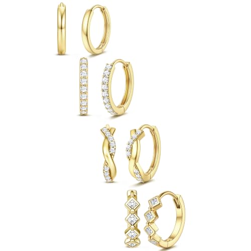 THUNARAZ Small Gold Hoop Earrings for Women Hypoallergenic 14k Gold Plated Huggie Hoop Earrings Set for Multiple Piercings Trendy Twisted Cute Cartilage Hoops Earring Stacks Jewelry Gifts - color: 14K Gold