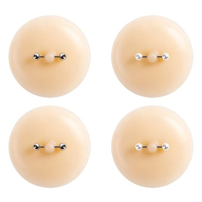 Pacify 2 Pairs Pierced Nipple Pasties | Adhesive Silicone Nipple Covers with Piercing, Reusable Pasties with Fake Nipple Rings for Women - color: A: Steel Ball+pearl
