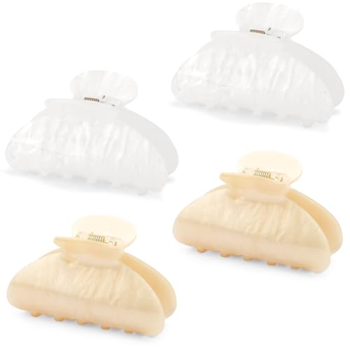 4Pcs Acrylic Hair Claw Clips Bulk for Women, Medium Sized Cute White & Beige Trendy Claw Clips for Women Thick Thin Hair Accessories, Daily Wear, Gift - color: White，Beige
