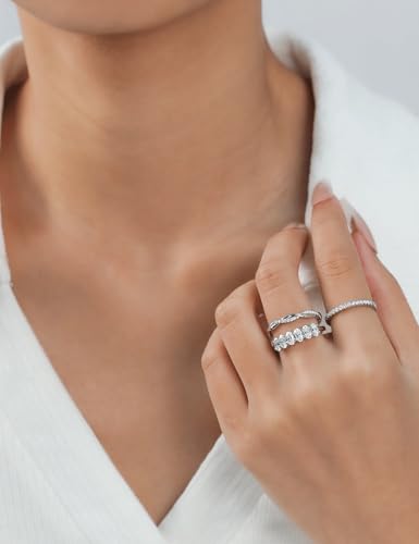 IMOLOVE Oval 6 Stone Moissanite Wedding Bands for Women Sterling Silver | 1.5 CT total, 6 D-color VVS1 oval moissanite; shared-prong wedding band in white gold plated 925 sterling silver.