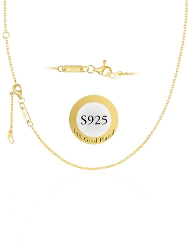 S925 Sterling Silver Chain Necklace for Women, 18 inch Adjustable, Classic, Fashionable, Versatile, Unique Safety Buckle Design, Silver Necklace Gift - color: Yellow Gold