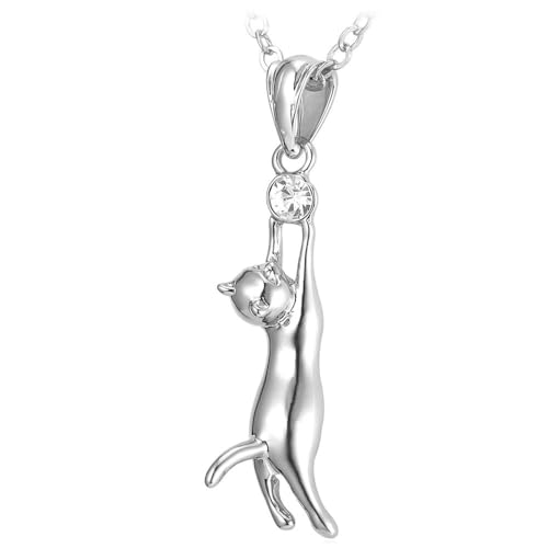 U7 Cat Pendant Necklace for Women Stainless Steel Cute Kitty Cat Jewelry Gift - style: 01-Platinum