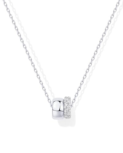 PAVOI 14K Gold Plated Pendant Necklace for Women | Two Distinct Rondelle Pendants with Cubic Zirconia | Sliding Chain Pendant | Trendy Fashion Jewelry - color: White Gold