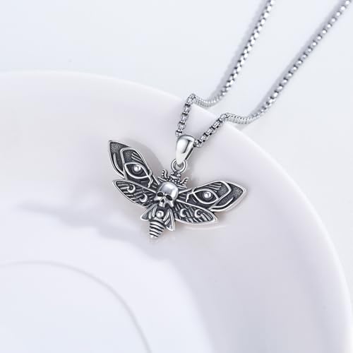 Sterling Silver Halloween Necklace Gothic Jewelry Gifts for Women Men - style: Moth