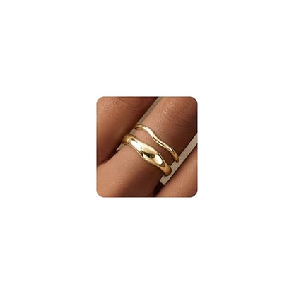 Gold Rings for Women Men Non Tarnish, Waterproof Chunky 14K Gold Plated Dainty Stackable Rings Trendy Statement Pinky Thumb Rings Engagement Eternity Wedding Band Ring Stacking Gold Jewelry Size 3 4 5 6 7 8 9 10 11 - color: Gold, size: 4.5