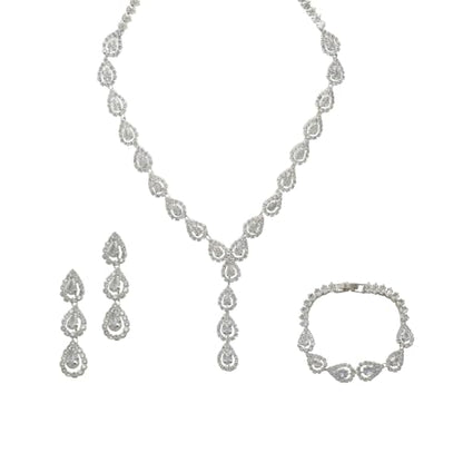 Bride Jewelry Set Silver Crystal Wedding Necklace Earrings Bracelet Set - Bridal Rhinestone Brass Pendant Accessories for Women and Bridesmaids - style: Jewelry Set 04