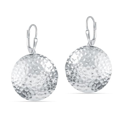 LeCalla 925 Sterling Silver Drop Earrings | Lever-Back Drop Earrings | Hypoallergenic Silver Teardrop Leverback Dangle Earring for Women Jewelry Gifts - color: Hammered Disc-38MM