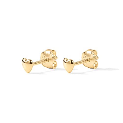 PAVOI 14K Gold Plated Dainty Stud Earrings for Women, Small Piercing Studs | Hypoallergenic Earrings with 925 Sterling Silver Posts - Bar, Dot, Heart, Triangle, Star & Cat Stud Earrings - style: Heart Mini
