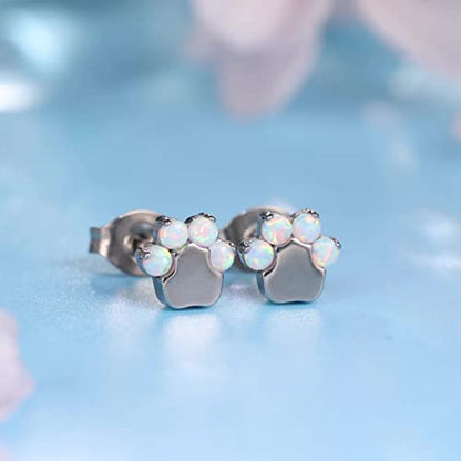 Limerencia G23 Pure Titanium Hypoallergenic Earrings | F136 Implant Grade Titanium Jewelry for Sensitive Ears - color: Cat Paws Opal