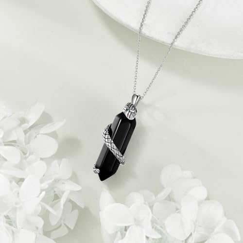 Halloween Necklace 925 Sterling Silver Black Rose Rib Cage Heart Pendant Necklace Halloween Jewelry Gifts for Women Gothic Party - style: Snake