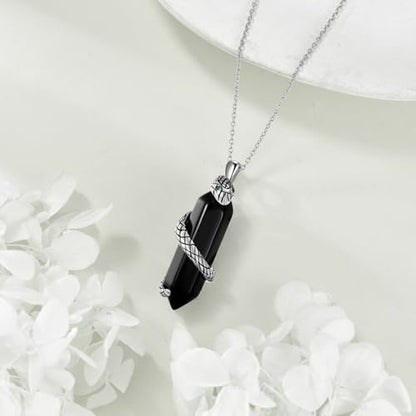 Halloween Necklace 925 Sterling Silver Black Rose Rib Cage Heart Pendant Necklace Halloween Jewelry Gifts for Women Gothic Party - style: Snake
