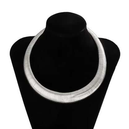 Chunky Gold Collar Choker Statement Necklace for Women Trendy | Gold Plated Layered Twist Flat Thick Snake Herringbone Chain African Torque Necklace Prom Boho Necklaces Party Jewelry Gift - style: Thick Snake Chain/Silver