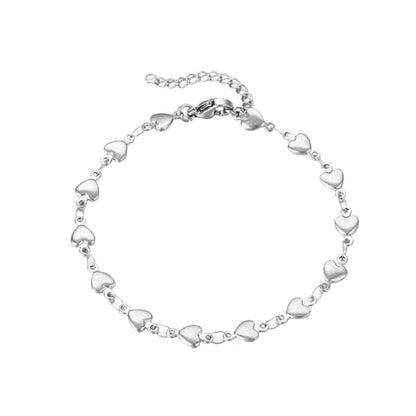 14K White Gold Plated Link Bracelet for Women Heart Star Round Beaded Charms Dainty Chain Simple Jewelry Gifts - color: heart link-2-white