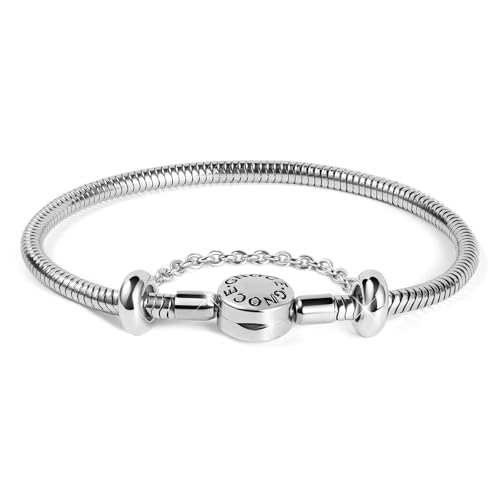 GNOCE Stainless Steel Snake Chain Charm Bracelet W/Safety Gift for Women - color: 7.5 in