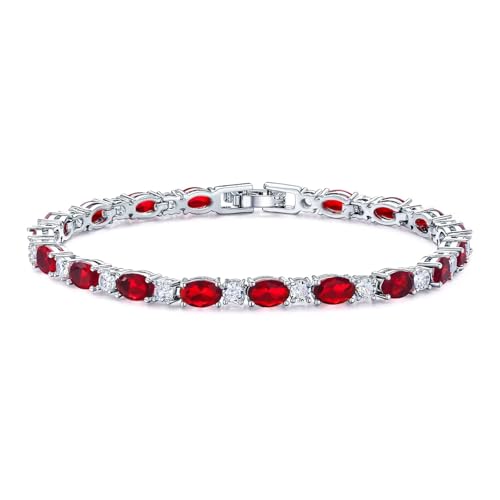 Classic Oval Birthstone Tennis Bracelet for Women - 4 * 6mm Cubic Zirconia Tennis Bracelet Jewelry Birthday Anniversary Wedding Valentine's Day Gift for Her Wife Girlfriend Mom-Size 7.0" - color: 07-Jul-Ruby Red