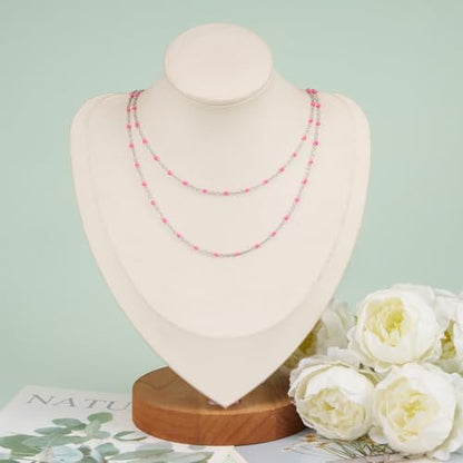 KYUNHO 16.4 Feet Rose Red Enamel Bead Chain Jewelry Supplies for Crafting | Stainless Steel Cable Chain Links on Roll Silver Chains for Jewelry Making with Jump Rings Lobster Clasps - color: Silver-Rose-2mm