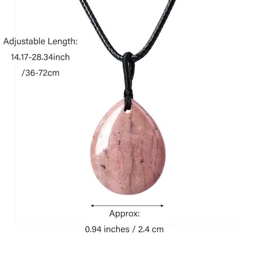 Teardrop Gemstone Necklaces for Women, Healing Crystal Pendant Necklace Birthstone Jewelry for Women - color: Rhodonite