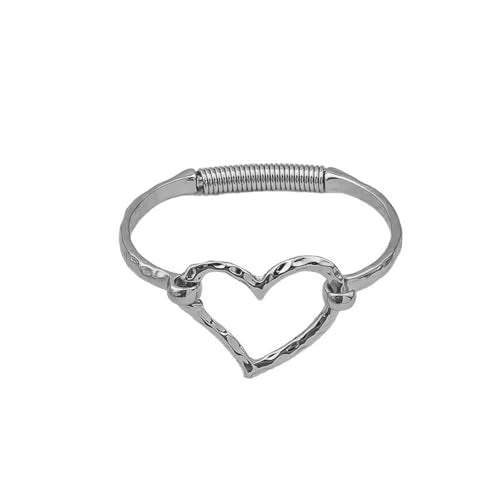 Chunky Heart Bracelet for Women Gold Silver Heart Cuff Bracelet Open Statement Love Bangle Minimalist Jewelry - color: Silver Heart
