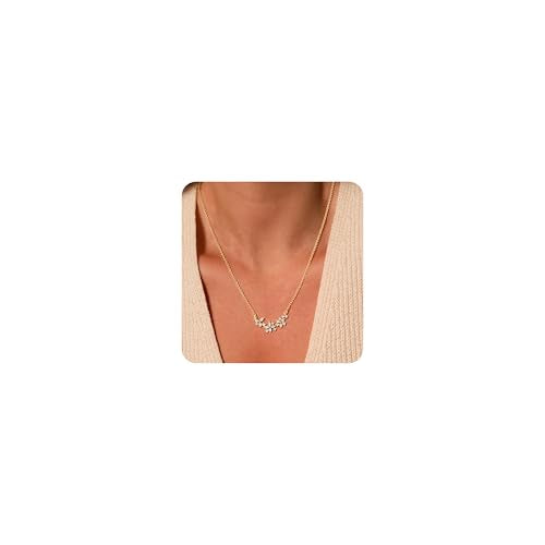 Gold Necklace for Women, Dainty 14K Gold Plated Pendant Necklaces for Women Trendy Simple Choker Chain Cubic Zirconia Circle/Interlocking/Sun/Pearl Necklace Fashion Jewelry Charm Gifts - color: CZ Flower-2
