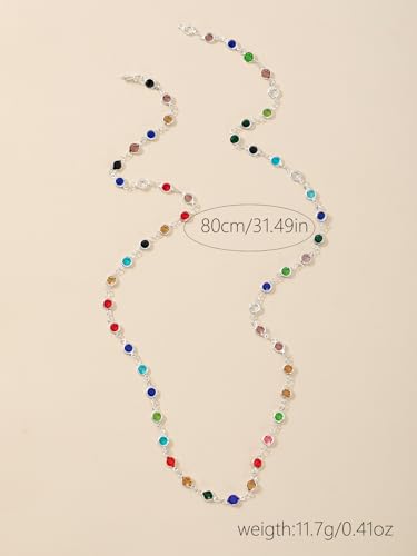 KURTCB Rhinestone Necklace for Women Boho Long Y Lariat Gold Necklace Stack Colorful Summer Beach Jewelry - color: Multi S