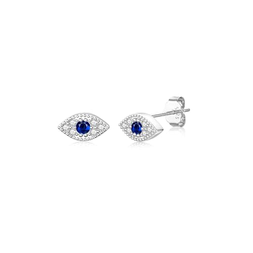 JIAYIQI Minimalist 925 Sterling Silver Stud Earrings Set, 14K Gold Plated Hypoallergenic Tiny Bar Dot Heart Star Studs for Women & Men - style: Silver-Devil's Eye-1 Pair