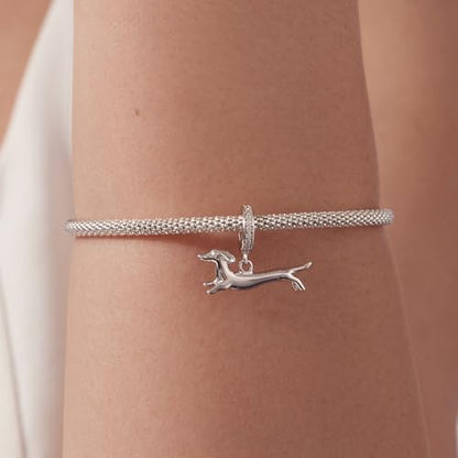 Hummingbird Charms For Bracelets 925 Sterling Silver Animal Dangle & Beads Butterfly Cat Beads Charms For Women Jewelry Gift - color: Running Dachshund