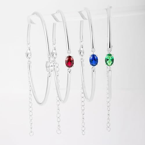 Moissanite/Sapphire/Ruby/Emerald Cuff Bracelet 1 Carat Oval Cut Center Stone Inlaid 925 Sterling Silver 14K Gold Plated Adjustable Birthstone Bangle for Women fit Wrist 5-7.5 Inch - color: Emerald Silver