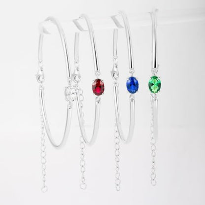 Moissanite/Sapphire/Ruby/Emerald Cuff Bracelet 1 Carat Oval Cut Center Stone Inlaid 925 Sterling Silver 14K Gold Plated Adjustable Birthstone Bangle for Women fit Wrist 5-7.5 Inch - color: Emerald Silver