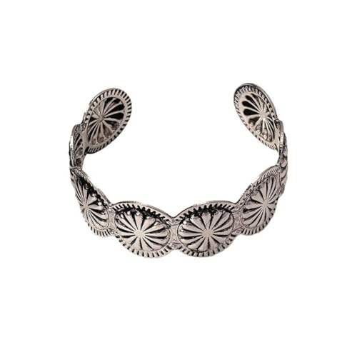 Soyzvteo Western Silver Cuff Bracelet Bohemian Turquoise Engraved Bangle Bracelet Vintage Trendy Boho Outfits Dresses Jewelry Gift - color: A