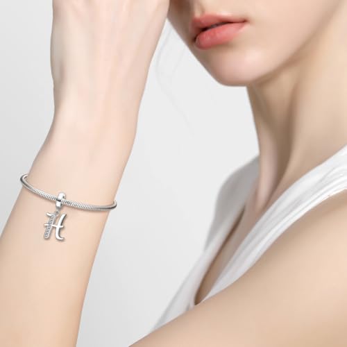 925 Sterling Silver Initial Charm fits Pandora, Gift for Mom Wife | Christmas,Birthday,Mother's Day, Anniversary, Valentine's Day - color: Letter H