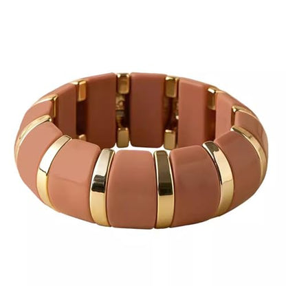 YBMYCM Acrylic Chunky Bangles Bracelets for Women Resin Gold-plated Stackable Stretch Bracelet Wide Wristbands Gift Jewelry - color: Caramel brown