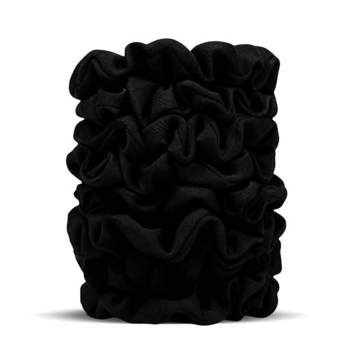 Satin Scrunchies for Women – 8PCS Blush & Brown Silk Hair Ties Set – No Crease, Frizz-Free, Gentle Elastic Hair Bands, Soft & Stylish Everyday Hair Accessories Gifts - color: Small-Black