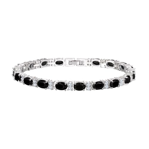 Crysdue Wedding Bridal Bracelets for Brides, Cubic Zirconia Tennis Birthstone Jewelry Gift for Women Prom - style: C_Black 8“