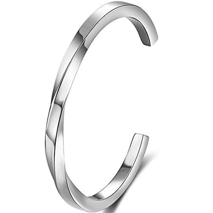 Jude Jewelers Stainlesss Steel Twisted Wave Classical Simple Plain Open Cuff Bangle Bracelet - color: Silver