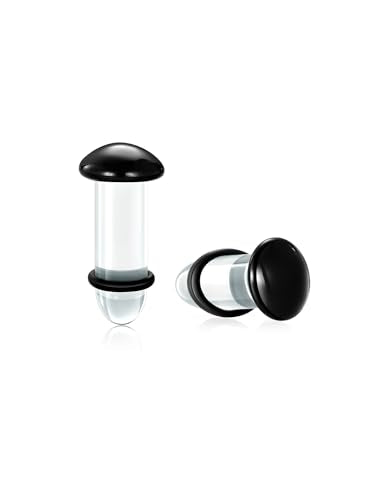 Aumeo One Pair Glass Gauges for Ears Single Flare Glass Plugs for Women and Men - color: Black, size: 5mm