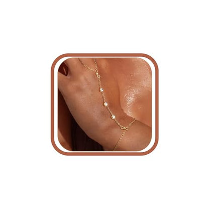 Hand Chain Bracelet Stainless Steel Gold Handchain Bracelets | Non Tarnish Handchain Bracelet for Women Summer Essentials Gold Link Bracelet Beach Waterproof Jewelry - color: Gold Cubic Zirconia