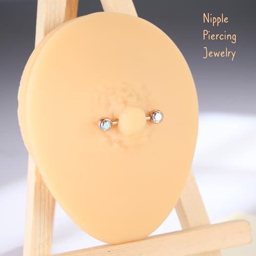 AROWRO Nipple Piercing Jewelry Nipple Rings Titanium Nipple Rings Implant Grade Hypoallergenic 14G Internally Threaded Straight Barbells with Cubic Zirconia Opal Gold Silver Rose Gold Black 12mm 14mm 16mm 18mm 20mm - color: Rose Gold+Clear ABCZ