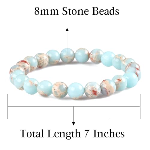8mm Beaded Bracelets for Women, Natural Crystal Gemstone Energy Bracelets - color: Imperical Jasper