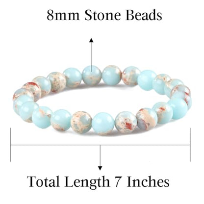 8mm Beaded Bracelets for Women, Natural Crystal Gemstone Energy Bracelets - color: Imperical Jasper