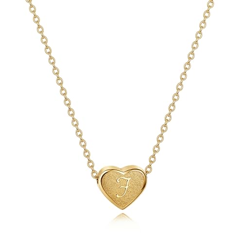 18k Gold Plated Heart Pendant Letter Necklaces for Girls Stainless Steel Initial Necklace for Women Birthday Gifts for Girls Women - color: Brushed Gold, style: Letter F
