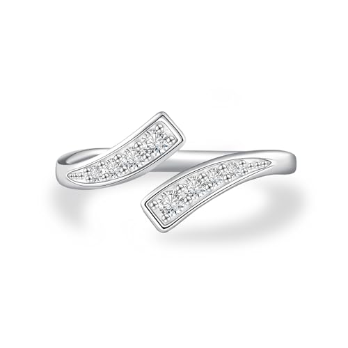 Moissanite Toe Ring for Women - 925 Sterling Silver 3mm 0.3CT Adjustable Round Moissanite Toe Ring Pinky Ring D Color VVS1 Size 3# to 7#