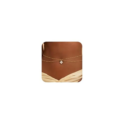 14K Gold Plated Waist Chain for Women, Layered Belly Belt Chains Beach Waist Beads Chain Waterproof Body Chain Summer Jewelry Accessories for Women - style: GD-1