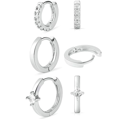 micuco 3 Pairs Small Gold Hoop Huggie Earrings Set for Women Men Tendy | 14K Gold Plated Small Huggie Hoop Earrings for Men, Tiny Cartilage Hypoallergenic Earring Set - style: N# SCZ Silver 8-10-12mm