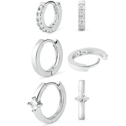 micuco 3 Pairs Small Gold Hoop Huggie Earrings Set for Women Men Tendy | 14K Gold Plated Small Huggie Hoop Earrings for Men, Tiny Cartilage Hypoallergenic Earring Set - style: N# SCZ Silver 8-10-12mm