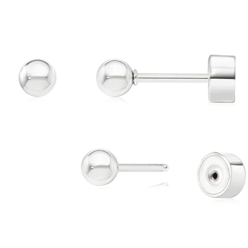 Sweetkiki Threadless Flat Back Earrings, 14K Gold Plated Ball Stud Earrings Hypoallergenic | Cartilage Earring | Helix Piercing Jewelry | Tragus Piercing Jewelry | Push in Flatback Earrings for Women Men - color: Silver, size: 3 Millimeters