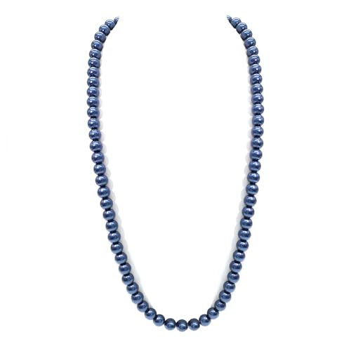 Long Simulated 10mm AAA Pearl Strand Necklace for Women Multicolor Pearl Choker Necklace 1920s Pearl Statement Necklace Costume Jewelry - color: 10mm Blue 24 Inches