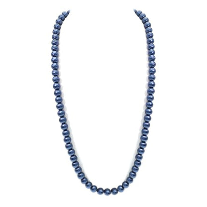 AAA+ Simulated Pearl Strand Necklace Colorful 10mm Pearls Choker Necklaces for Women 1920s Long Costume Jewelry Gift - color: long pearl necklace Blue 24 Inches