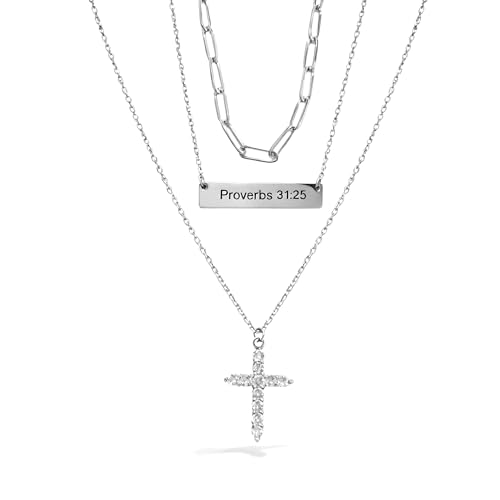Layered Cross Necklaces for Women Trendy, 3 Pcs 14K Gold Plated, Stackable Women's Gold Pendant Necklaces Jewelry Set - color: Silver