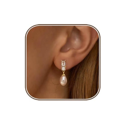 Pearl Earrings for Women:Gold Wedding Dangle Drop Earring Pearl Jewelry | 14K Gold Plated Pearl Drop Earrings for Women,Dainty Wedding Bride Earring Studs,Gold Dangle Drop Earring,Waterproof Jewelry - size: 1 pcs-18