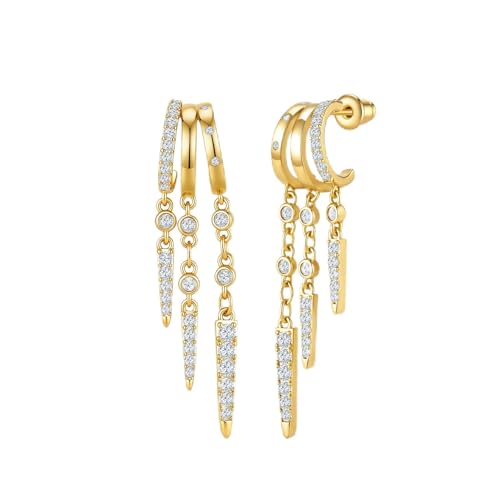 Cicy Bell Gold Earrings For Women 18k Gold Plated Triple Dangle Earrings | Hypoallergenic Drop Huggie Earrings Small Hoop Statement Chain Tassel Earrings Trendy Jewelry Gifts - color: Style E-Gold